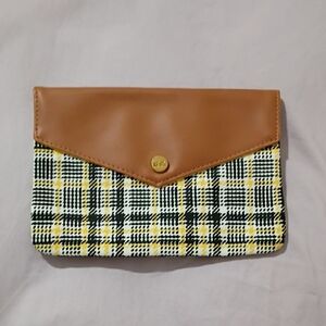 Plaid Envelope Clutch - Brown and Yellow